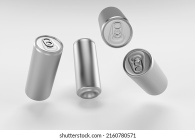 Aluminium Beer And Slim Soda Can Mock Up Blank Template. Juice, Soda, Beer Jar Blank Isolated On White Background. Aluminum Can For Design. Realistic Aluminum Cans. 3D Rendering