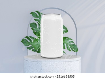 Aluminium can packaging mockup with fresh droplets on decorate plant and podium background for presentation your beverage product fresh soda, water, energy drink, cola or beer packaging
 - Powered by Shutterstock