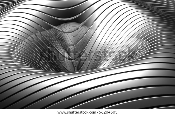 Aluminum abstract silver concave stripe pattern background 3d illustration