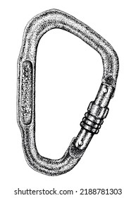 Aluminum Carabiner Ink Illustration Hand Drawing 