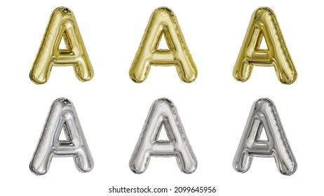 Aluminum Foil Inflated Balloon Alphabet Letter A Gold And Silver 3D Rendering