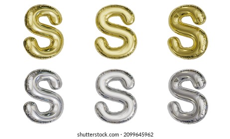 Aluminum Foil Inflated Balloon Alphabet Letter S Gold And Silver 3D Rendering