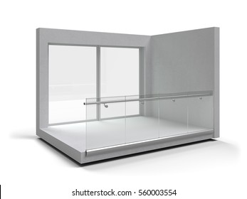 Aluminum Frameless Glass Balustrade Isolated. 3d Rendering