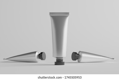 Aluminum Plastic Cosmetic / Paint Tube Mockup - Three Tubes. 3D Illustration