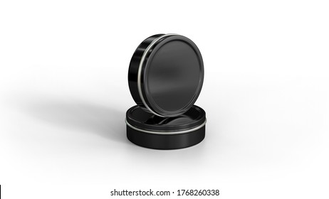 Aluminum Tin Cosmetic Container Packaging Mockup With Blank Black, Isolated, 3d Rendering.