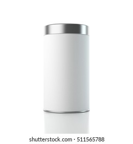 Aluminum White Tin Can Box Packaging Mockup With Metal Cover, 3d Rendering