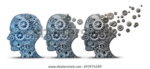 記憶喪失としてのアルツハイマー型認知症 精神転換神経学 または3dイラストとしてのギアと歯車から成る頭部としての心の健康コンセプト のイラスト素材