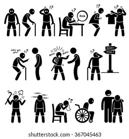 Alzheimer And Dementia Elderly Old Man Stick Figure Pictogram Icons