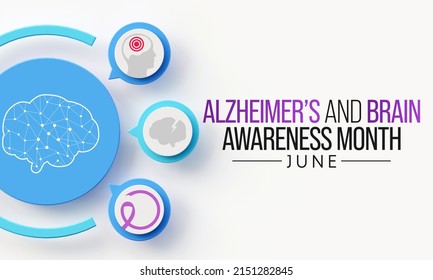 Alzheimer's and Brain awareness month is observed every year in June. it is an irreversible, progressive brain disorder that slowly destroys memory and thinking skills. 3D Rendering - Powered by Shutterstock