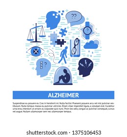 Alzheimer's symptoms round concept in flat style. Banner or poster template with seniors disease signs. Medical illustration with place for text. - Powered by Shutterstock