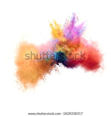 Amazing explosion of powder isolated on white background. Freeze motion of color powder exploding. Illustration