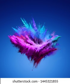 Amazing Explosion Of Purple And Blue Powder. Freeze Motion Of Color Powder Exploding. 3D Illustration