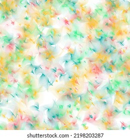 Amazing Multicolored Brush Strokes On The White Background. Heart Shapes And Fish Net Texture. Yellow, Green, Blue And Red Colors. Seeamless Pattern