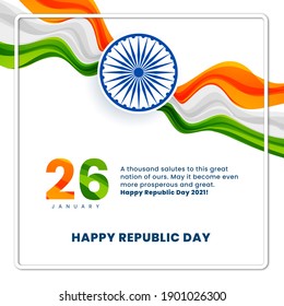 Amazing Republic Day Image With Indian Flag, Red Fort, Qutub Minar And India Gate With White Background.