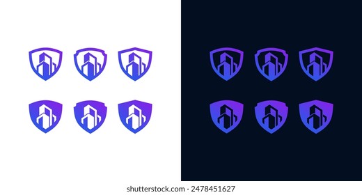 Amazing Vector security office building logo, made of shields and buildings, can be used in various media easily, set, editable, Exclusive