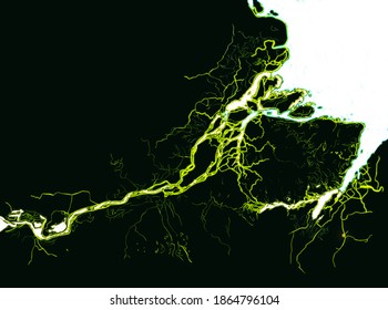 Amazon River Delta Aerial View  Light Pen Drawing Illustration Map