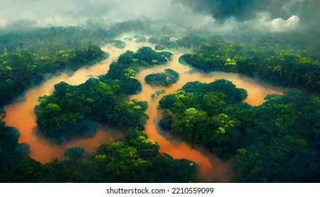 Amazon River Rain Forest Trees From Avobe The Sky