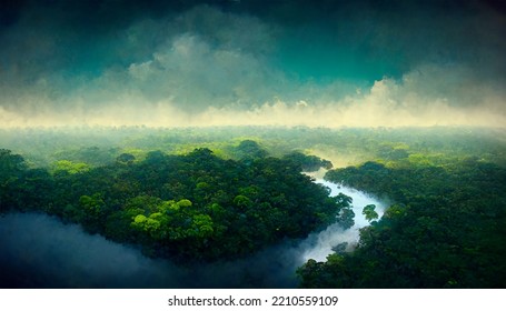 Amazon River Rain Forest Trees From Avobe The Sky