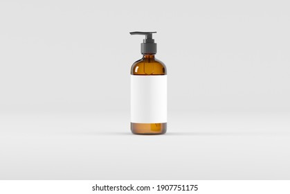 Amber Glass Bottle Pump Dispenser Soap Shampoo Liquid Mockup 3D Illustration