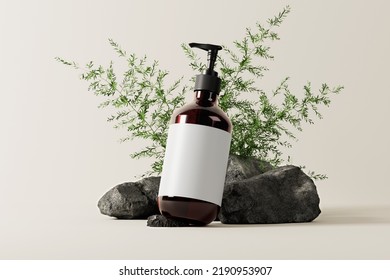 Amber Glass Soap Bottle Dispenser Mockup. 3D Rendering