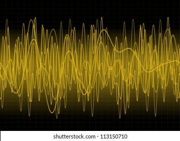 Amber Sound Waves On Dark Background