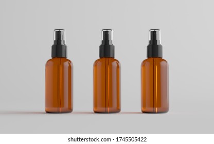 Amber Spray Bottle Mockup - Three Bottles. 3D Illustration