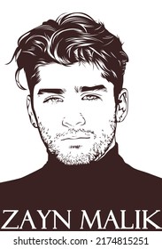 Ambon, Maluku 3 July 2022 : Zayn Malik Line Art Illustration. Singer. Song Writer