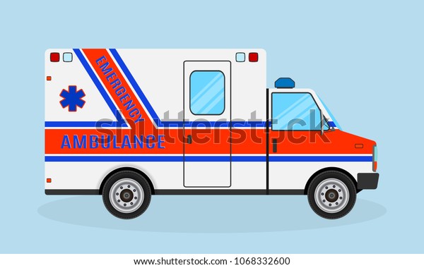 Ambulance car. Emergency medical service\
vehicle side view. Medicine clinic\
transportation.