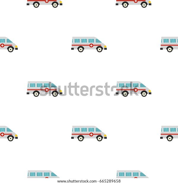 Ambulance car pattern seamless background in\
flat style repeat \
illustration
