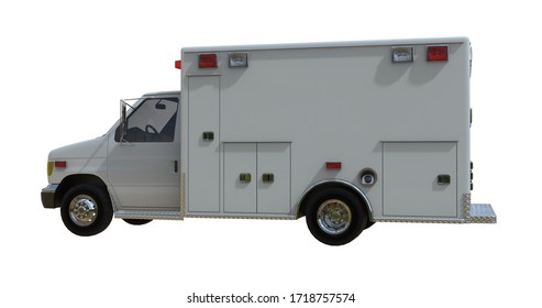 Ambulance Emergency Paramedic Car Isolated On White Background, Medical Van Template Element Infographic 3D Rendering