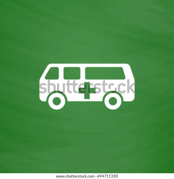 Ambulance Icon Illustration. Flat symbol.\
Imitation draw with white chalk on green chalkboard. Pictogram and\
School board\
background