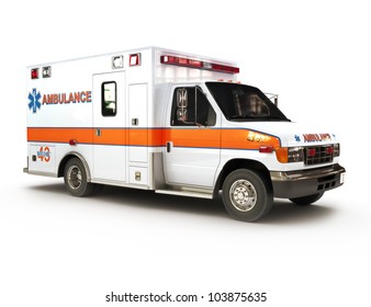 Ambulance On A White Background, Part Of A First Responder Series,lighted Night Version Also Available