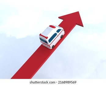 Ambulance Running On Arrows, Right Ascending Straight Line Graph 3D Illustration