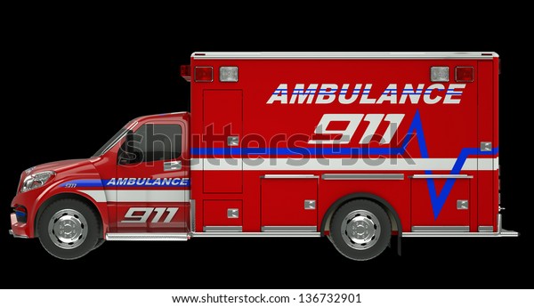 Ambulance: Side view of emergency services\
vehicle over black. Custom made and\
rendered