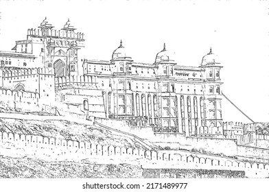 Amer Fort Dramatic Hilltop Stronghold Overlooking Stock Illustration ...