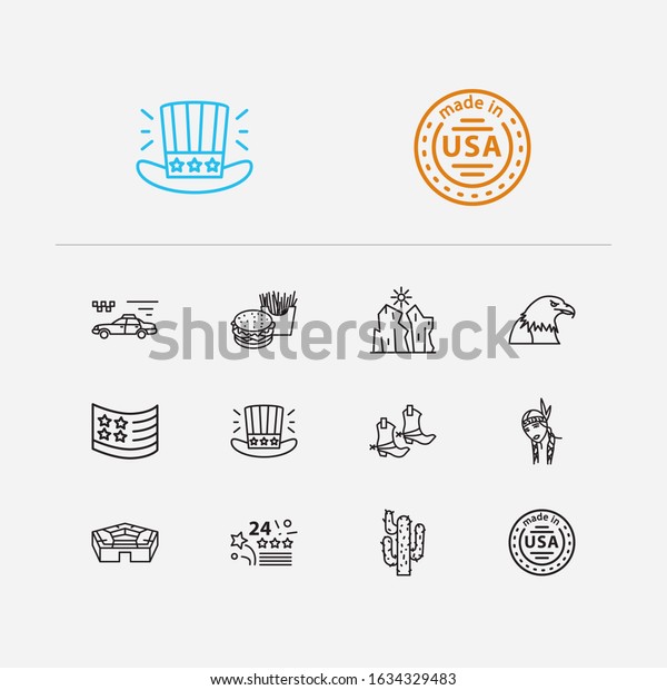 America icons set. Made in usa and america icons\
with pentagon, usa flag and cactus. Set of democratic for web app\
logo UI design.