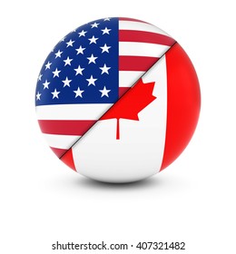 American And Canadian Flag Ball - Split Flags Of The USA And Canada