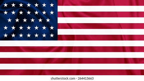 American Civil War - The United States Of America From 1861 To 1863 Union (North) Waving Flag With Silk Texture