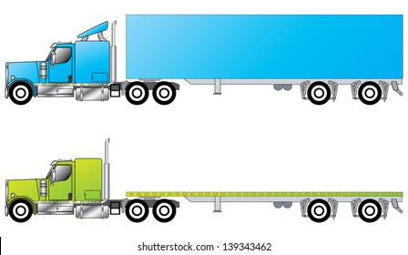 American Conventional Truck Trailer Side View Stock Illustration ...