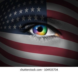 American Culture And A Symbol Of Military Heroes And The Patriotic Brave Rescue First Responders From The Unites States Of America With A Close Up Of A Human Eye.