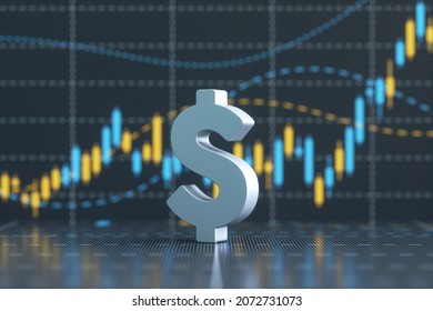 American Dollar Symbol With Financial Stock Price Graph, 3d Rendering.