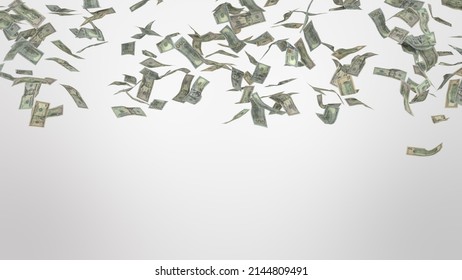 American Dollars USD Splash Flying Up In The Air. Exploding Pile Of Money Spreading In The Air. Making Money, Growing Economy And Business Concept. 4K 3D Illustration