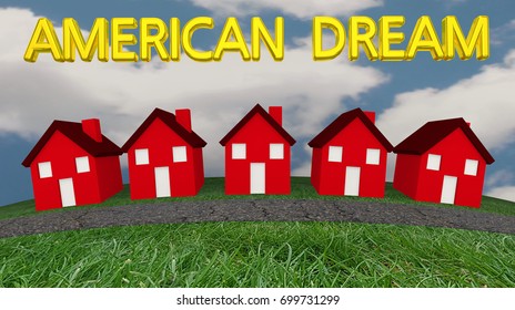 American Dream Home Ownership Suburb Neighborhood 3d Illustration