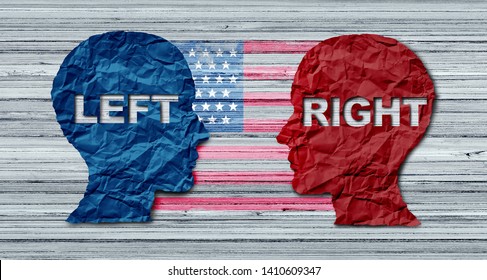 American Election Concept As A United States Politics Election Idea As The Left And Right Wing Representing Conservative And Liberal Voting Campaign In A 3D Illustration Style.