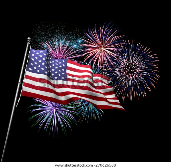 American Flag Against 4th July Fireworks Stock Illustration 270626588