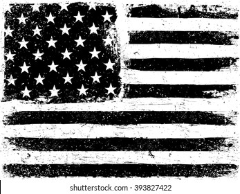 American Flag Background. Grunge Aged Vector Template. Horizontal orientation. Monochrome gamut. Black and white. Raster version.