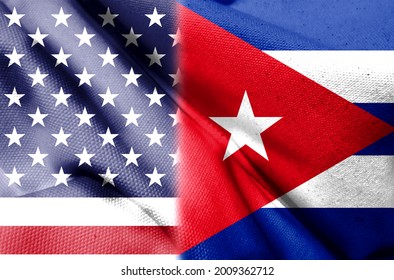 American flag and Cuban flag, 3d illustration 