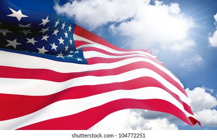 American Flag On Blue Sky