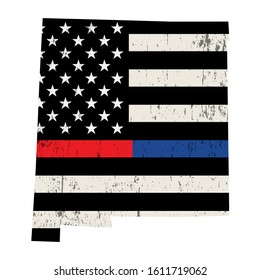 An American Flag In The Shape Of The State Of New Mexico Police And Firefighter Support Illustration. 