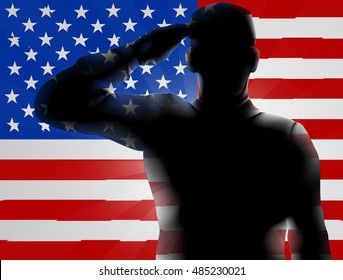 American Flag Soldier Saluting Design Memorial Stock Illustration 485230021